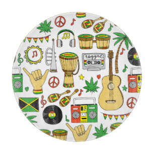 Musical Instruments: Reggae Seamless Background Cutting Board