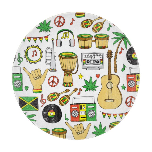 Musical Instruments: Reggae Seamless Background Cutting Board (Front)