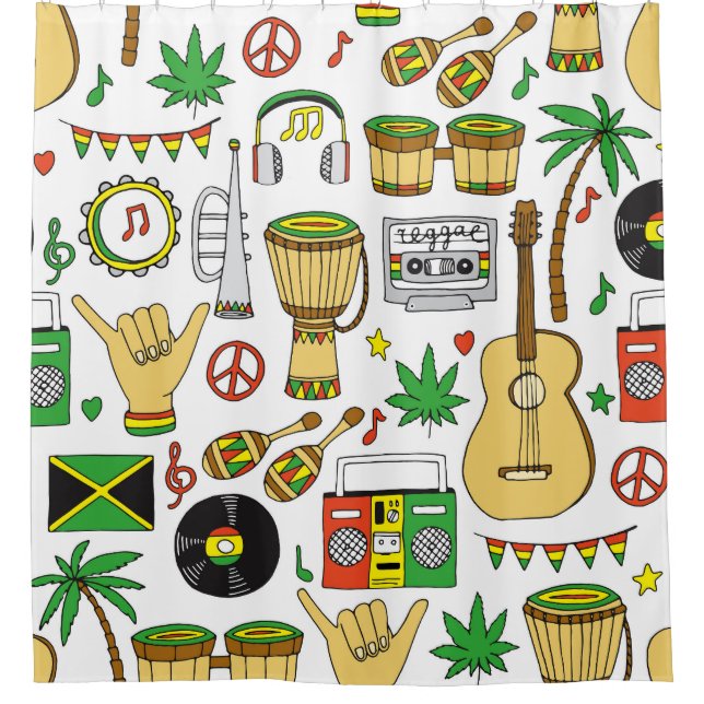 Musical Instruments: Reggae Seamless Background Shower Curtain (Front)