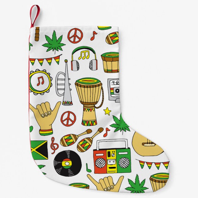 Musical Instruments: Reggae Seamless Background Small Christmas Stocking (Front)