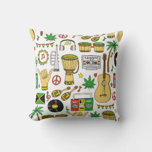 Musical instruments seamless pattern. Reggae backg Cushion
