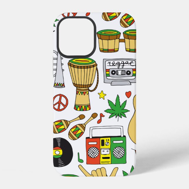 Musical instruments seamless pattern. Reggae backg iPhone Case (Back)