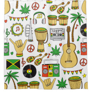 Musical instruments seamless pattern. Reggae backg Shower Curtain