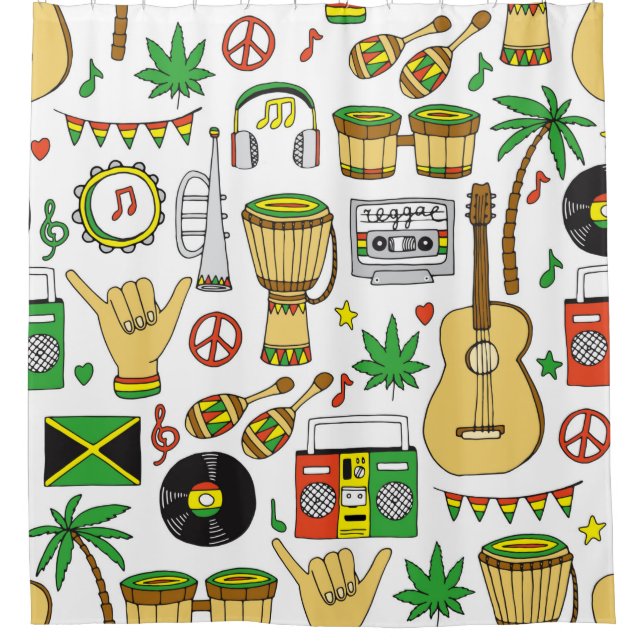 Musical instruments seamless pattern. Reggae backg Shower Curtain (Front)