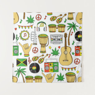 Musical instruments seamless pattern. Reggae backg Tapestry