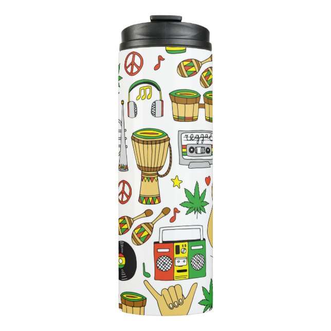 Musical instruments seamless pattern. Reggae backg Thermal Tumbler (Front)