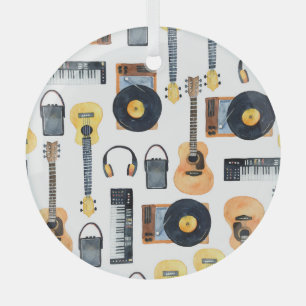 Musical Instruments: Seamless Watercolor Glass Tree Decoration