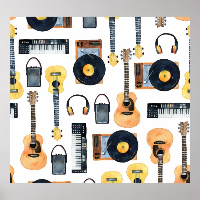 Musical Instruments: Seamless Watercolor Poster (Front)