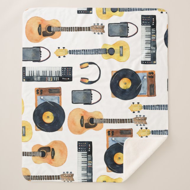 Musical Instruments: Seamless Watercolor Sherpa Blanket (Front)