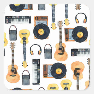 Musical Instruments: Seamless Watercolor Square Sticker