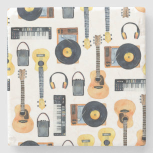 Musical Instruments: Seamless Watercolor Stone Coaster