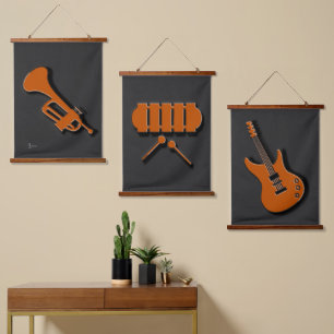 Musical instruments, Set of Three Hanging Tapestry