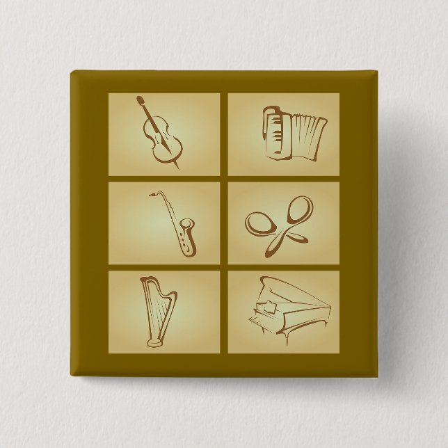 Musical Instruments Sketch 15 Cm Square Badge (Front)