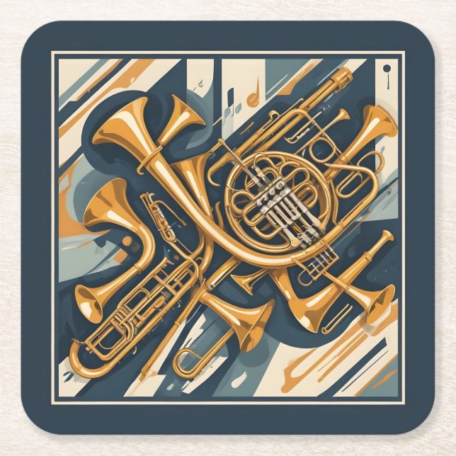 Musical Instruments Square Paper Coaster (Front)