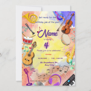 Musical instruments theme kids B'day Invitation