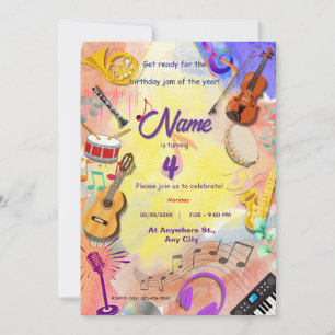 Musical instruments theme kids B'day Invitation