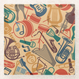Musical Instruments Vintage Seamless Background Glass Coaster