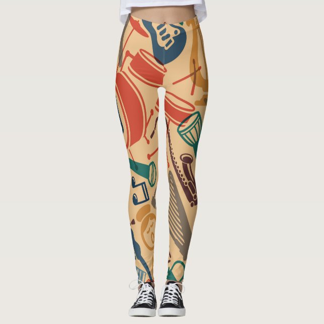 Musical Instruments Vintage Seamless Background Leggings (Front)
