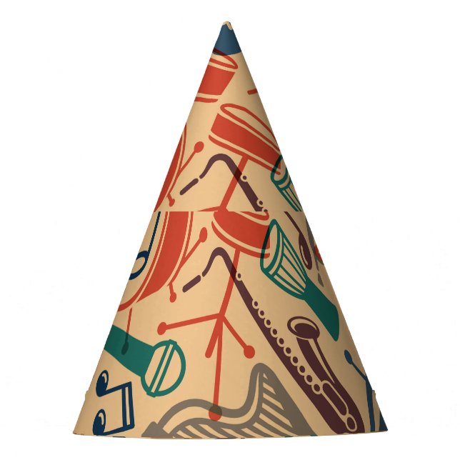 Musical Instruments Vintage Seamless Background Party Hat (Front)