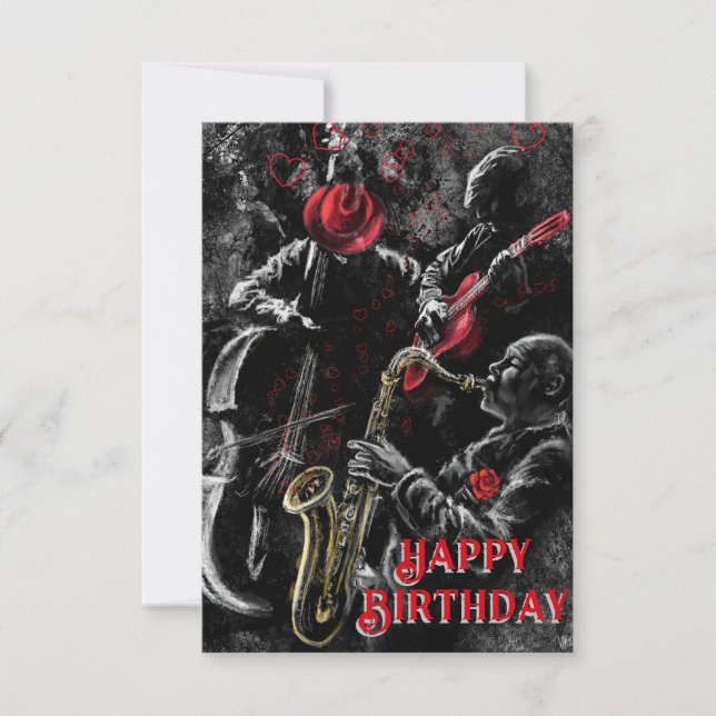 Musical Jazz Band Happy Birthday Card (Front)