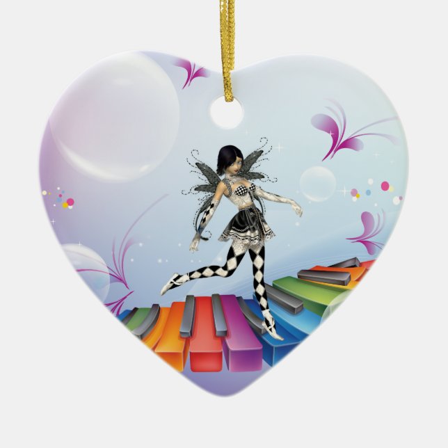 Musical Keyboard Faerie Ceramic Tree Decoration (Front)