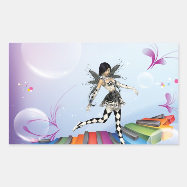 Musical Keyboard Faerie Rectangular Sticker (Front)