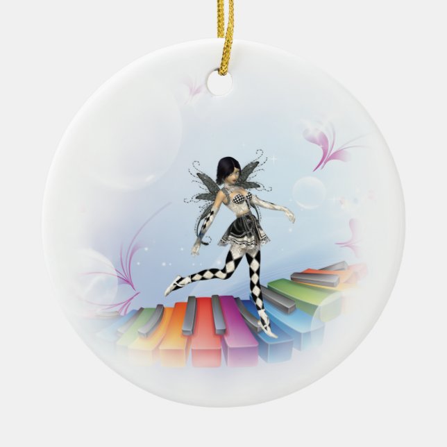 Musical Keyboard Faerie Vignette Ceramic Tree Decoration (Front)