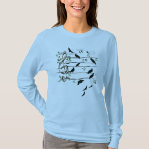 Musical Note Birds - black T-Shirt