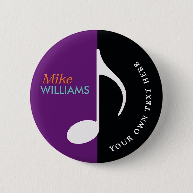 musical note ~ black & purple 6 cm round badge (Front)