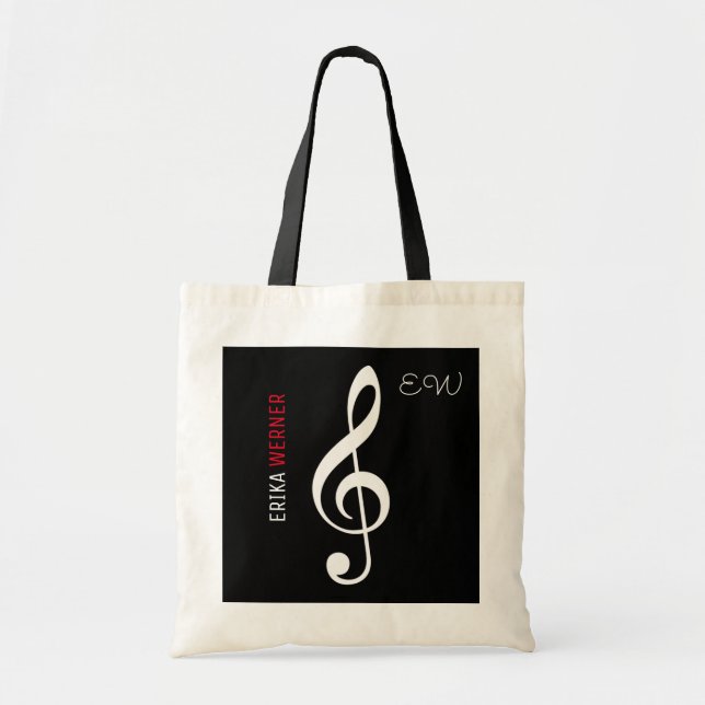 musical note black tote with your own name (Front)