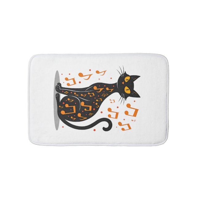 Musical Note Cat Halloween Tee  Music Note Bath Mat (Front)