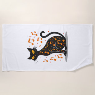 Musical Note Cat Halloween Tee  Music Note Beach Towel