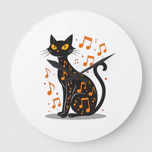 Musical Note Cat Halloween Tee  Music Note Large Clock (Front)