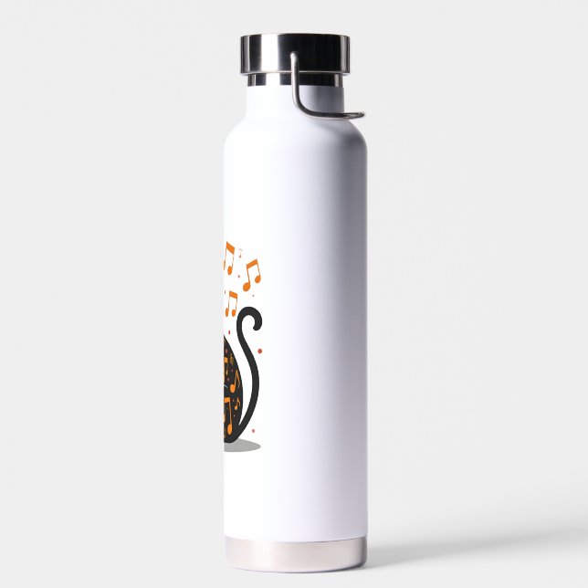 Musical Note Cat Halloween Tee  Music Note Water Bottle (Left)