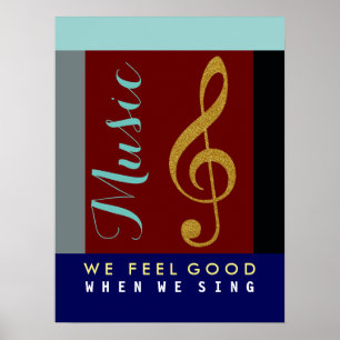 musical note, golden treble clef, music theme poster
