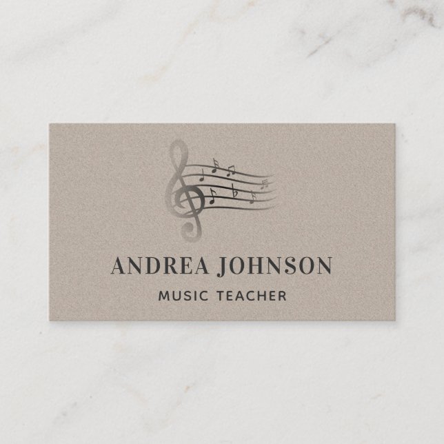Musical Note Kraft Paper Minimalist Teacher Music Business Card (Front)