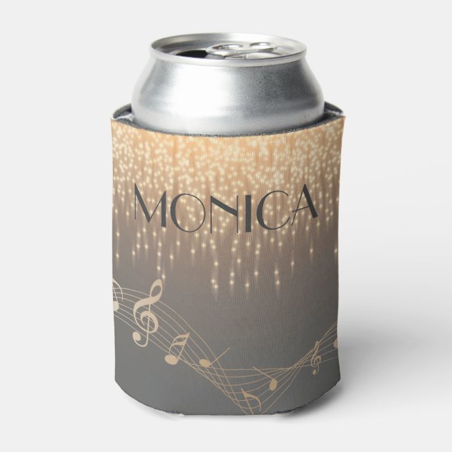 Musical Note Luxury gold sparkle confetti Can Cooler (Can Front)