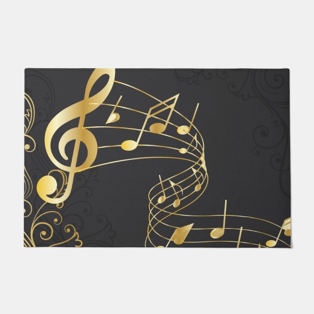 Musical Note Luxury Grey Gold Doormat (Front)