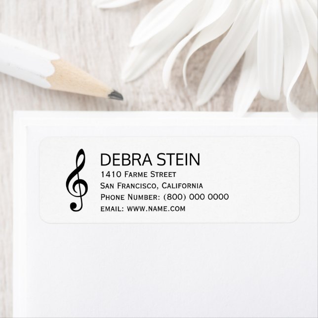 Musical note & name, simple & clear return address label (Insitu)