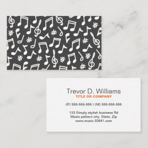 Musical note pattern dark grey and white music business card