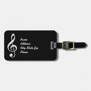 Musical Note Personalised Luggage Tag - Black