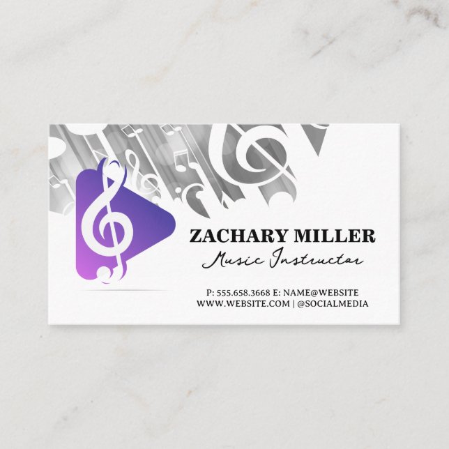Musical Note Play Button Logo Business Card (Front)