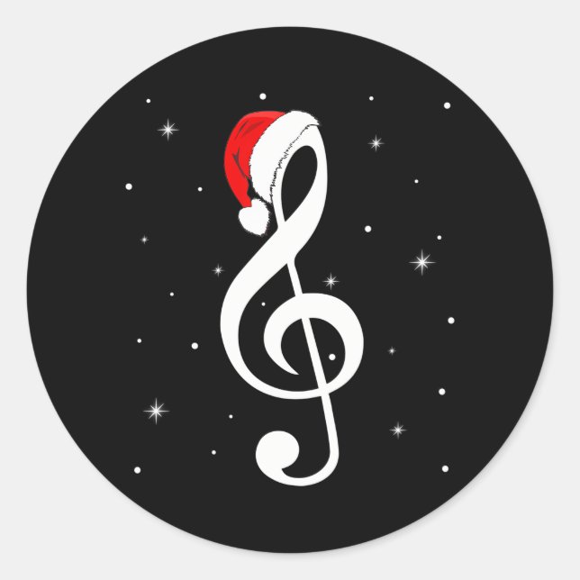Musical Note Santa Hat Music Lover Merry Classic Round Sticker (Front)