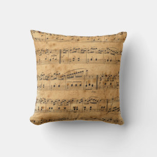 Musical Note Sheet Music Black Tan Cushion