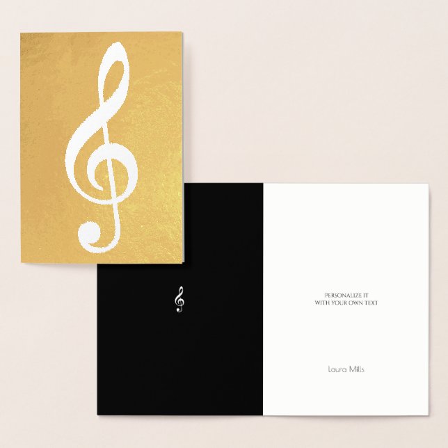 musical note / treble clef on gold foil card (Display)
