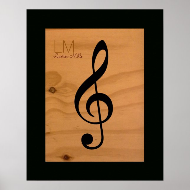 musical note, treble clef on wood, custom poster (Front)