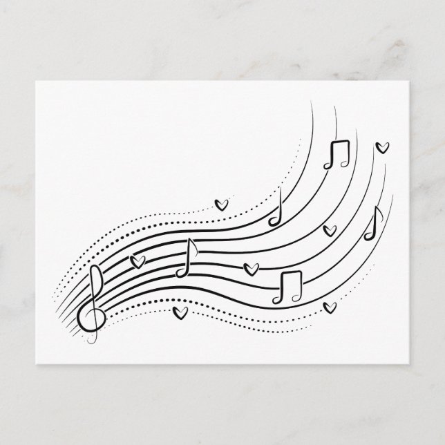 Musical note wave, black line clipart announcement postcard (Front)