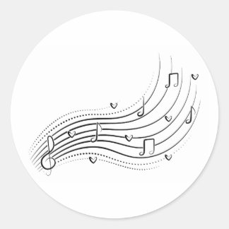 Musical note wave, black line clipart classic round sticker