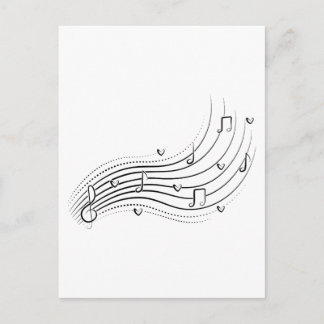 Musical note wave, black line clipart postcard