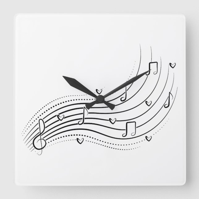Musical note wave, black line clipart square wall clock (Front)